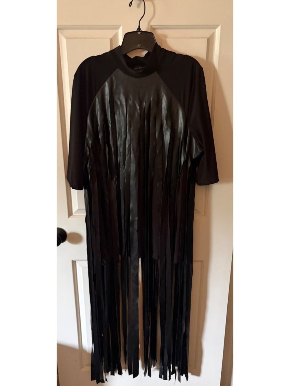 Ashley Stewart Size 22/24 Long Fringe Mid Sleeve Top Black Sleek Statement Piece